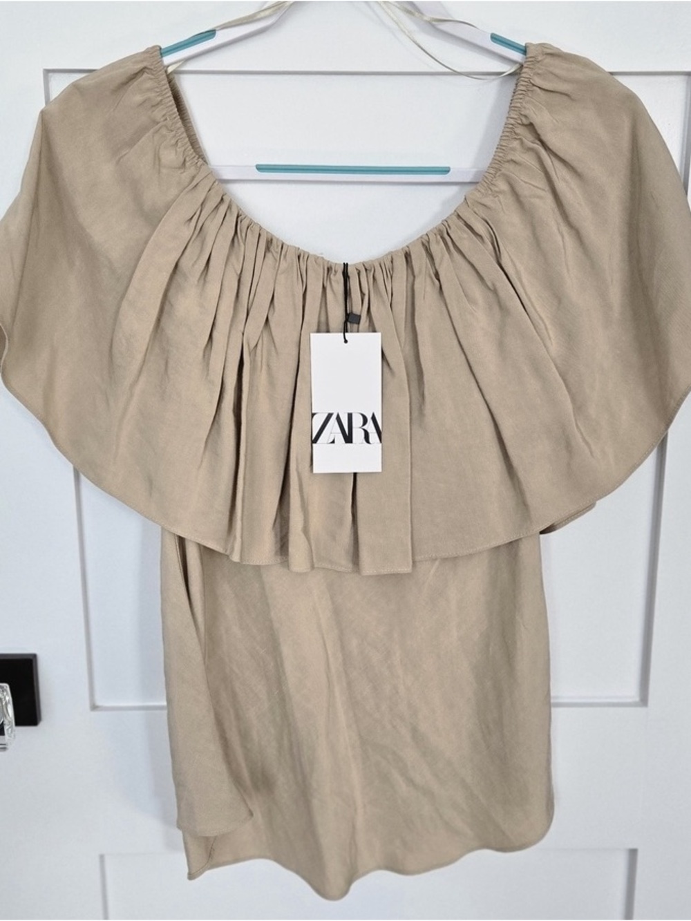 Women’s Beige Ruffle Neck Top - Picture 5 of 7